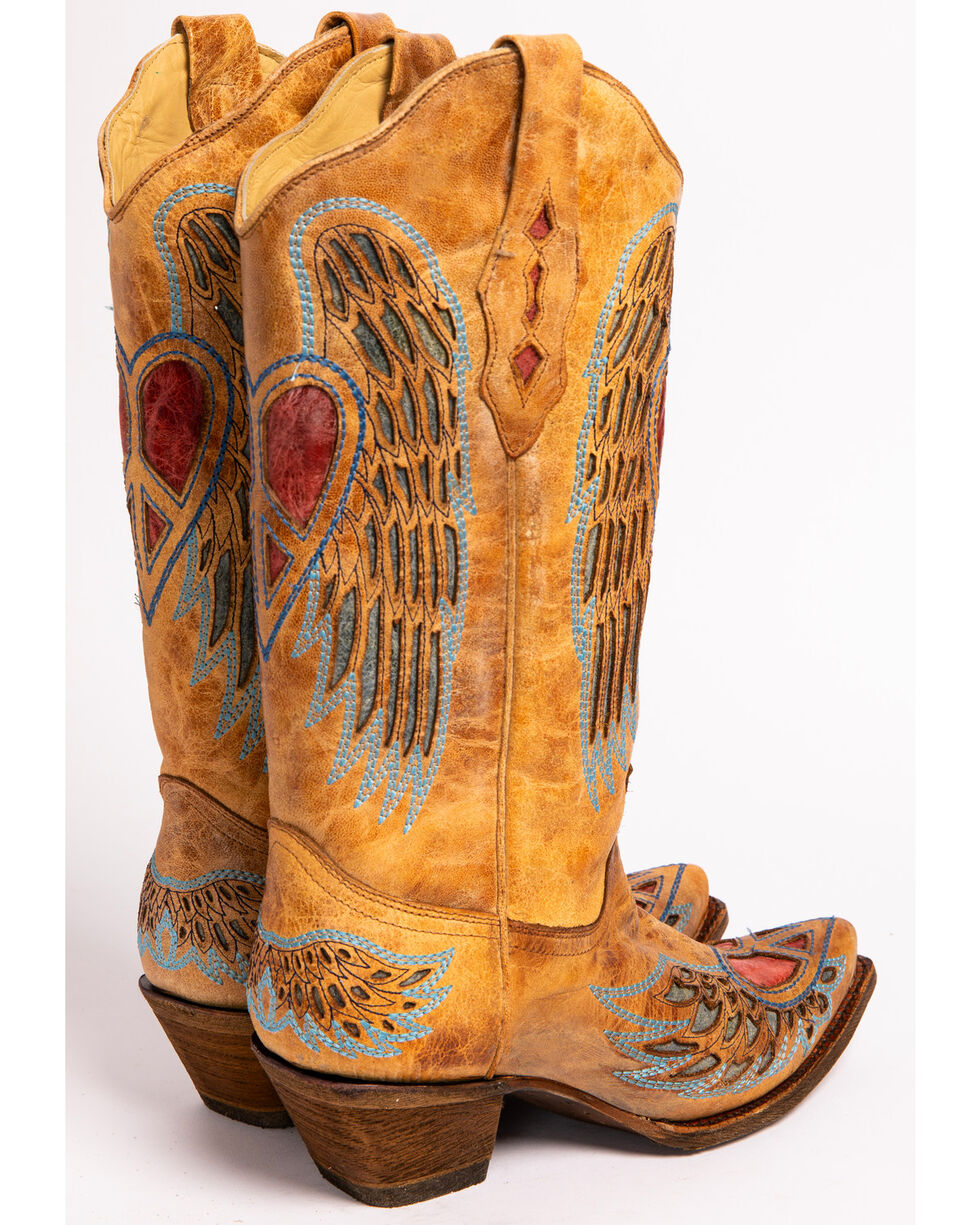 Women's Corral Western Boot Antique Saddle Blue Jean Wing And Heart A1976